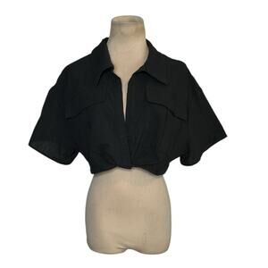 Shein black short sleeves crop blouse size Large